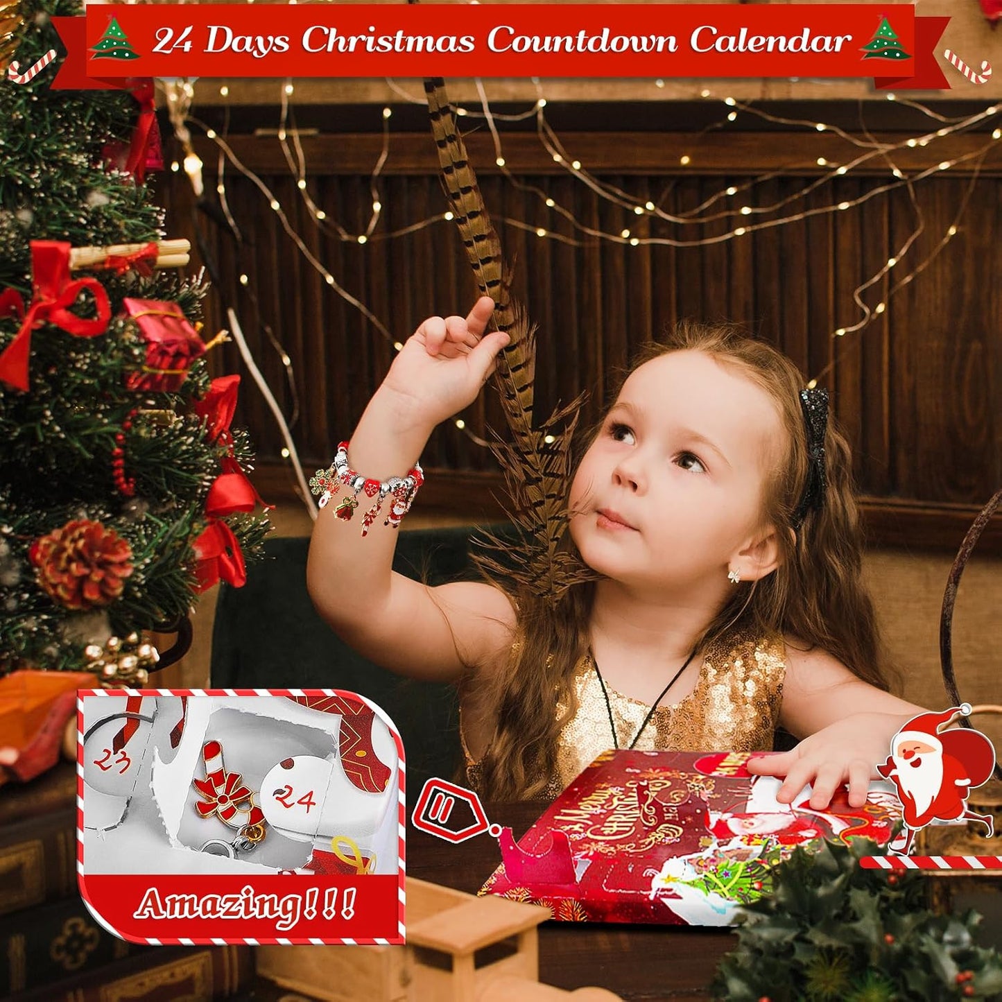 SIXNIE Christmas Advent Calendar - 24-Day Countdown Charm Bracelet Kit for Girls & Teens