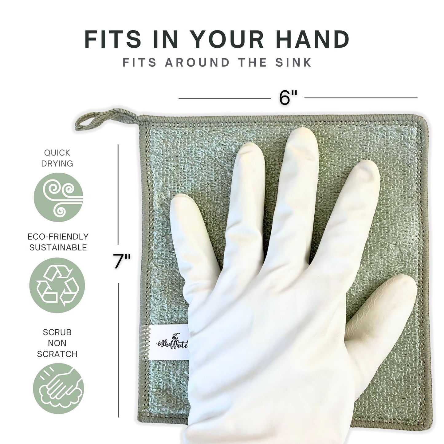 Whiffkitch Dishcloths Dishrags for Kitchen and Household Cleaning 6x7 6-Pack Non-Scratch 2-Ply Weave, Rayon Derived from Bamboo, Absorbent, Washable, Long-Lasting