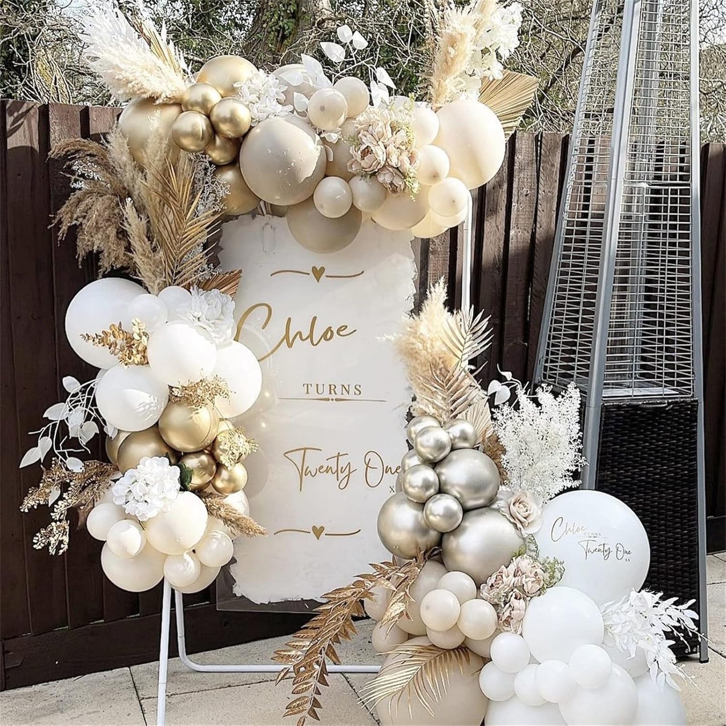 Skiennix 40-Inch Number 1 Balloon - 60 Pcs White Gold & Nude Cream Confetti Balloons for 1st Birthday & Boho Wedding Decor