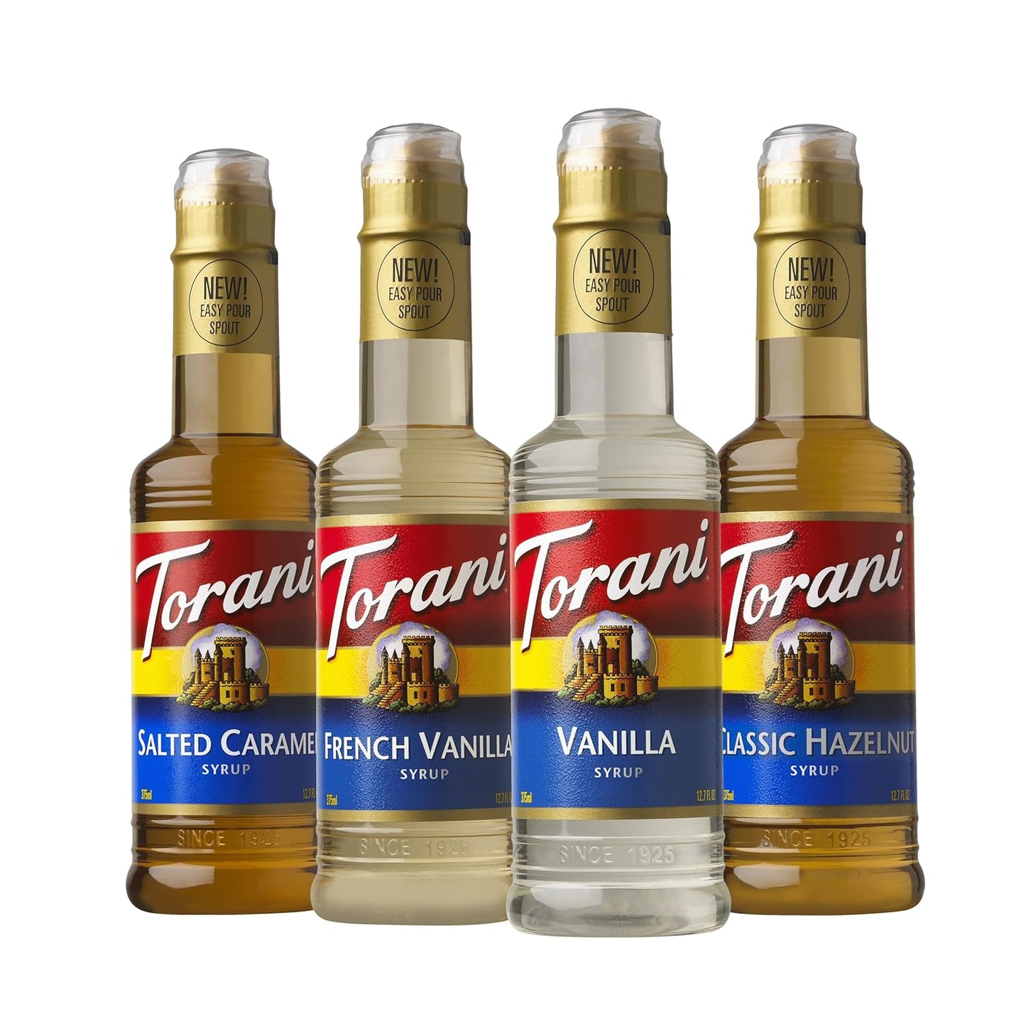 Torani Flavored Drink Syrup Variety Pack - Vanilla, Salted Caramel, Hazelnut & French Vanilla | 12.7 fl oz (Set of 4)