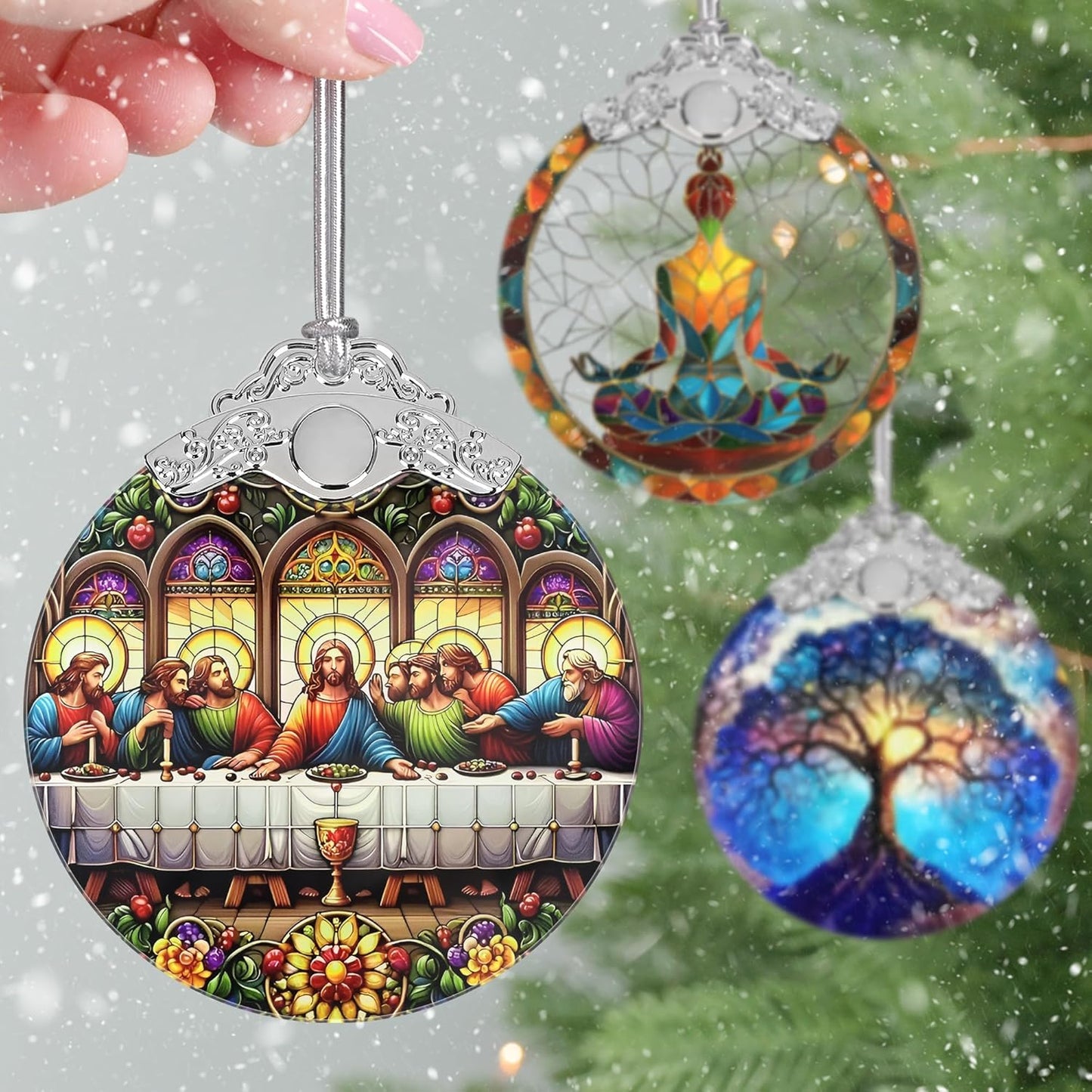 Last Supper Christmas Ornaments - 3" Stained Glass Decor | Perfect Holiday Gift for Religious Believers