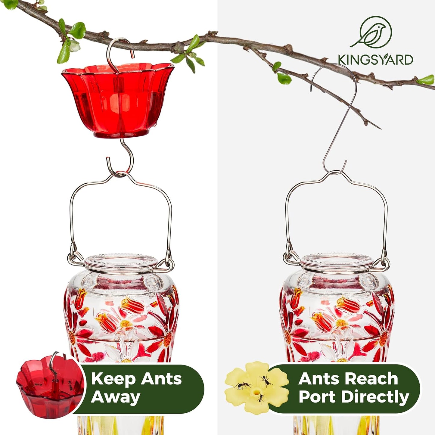 Kingsyard Hummingbird Feeder - 25 oz Leak-Proof Design with Ant Moat & 6 Bee-Proof Ports | Red