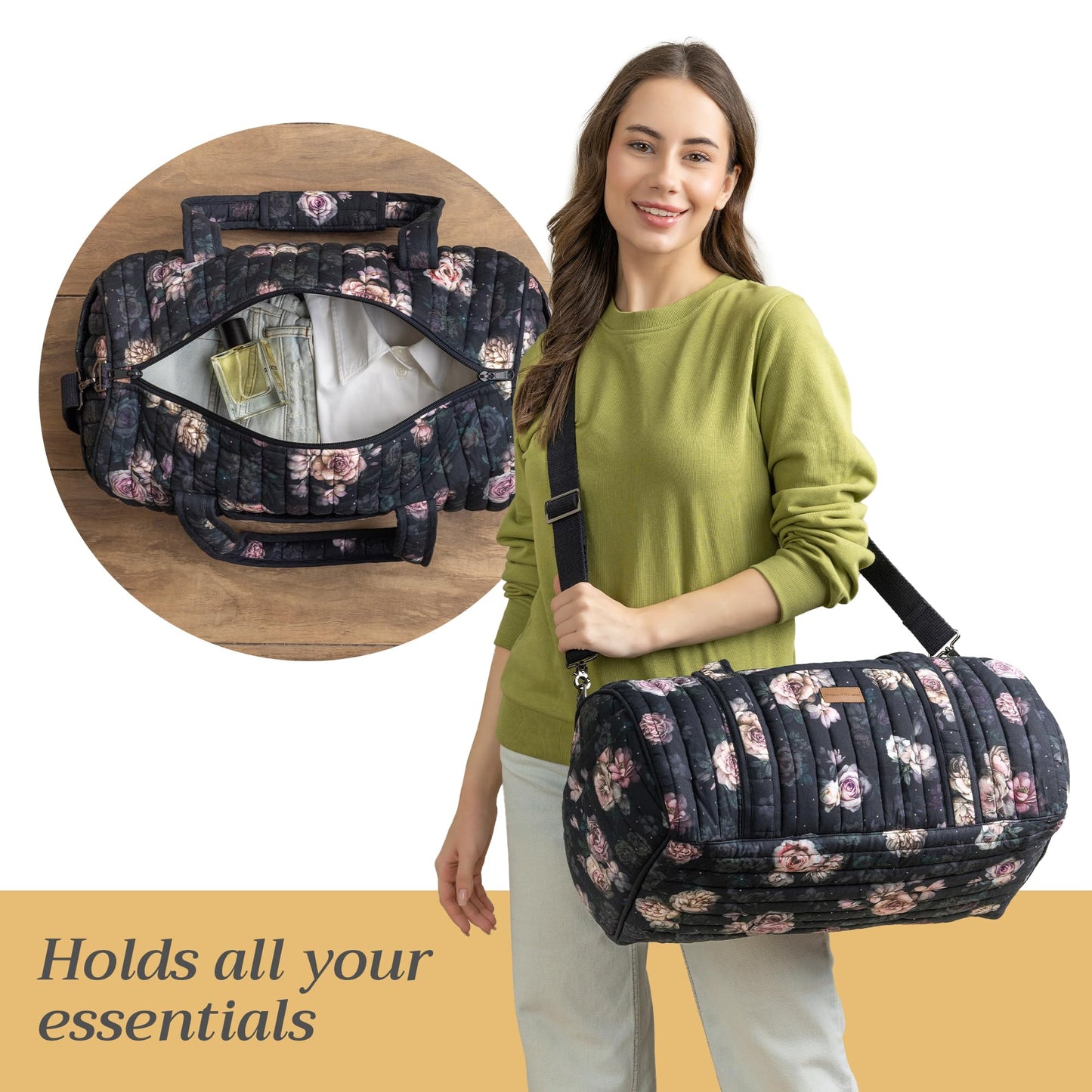 Maison d' Hermine Weekend Duffel Bags for Women Cotton Quilted Overnight Luggage Weekend Bag for Men Gym Sports Gifts Travel Business Travellers Trip Mothers Day Gifts -Colmar - Yellow