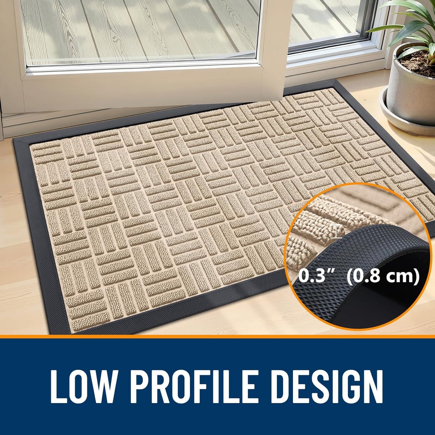 OLANLY Heavy Duty Front Door Mat - Absorbent, Non-Slip Natural Rubber | 29.5x17, Latte White