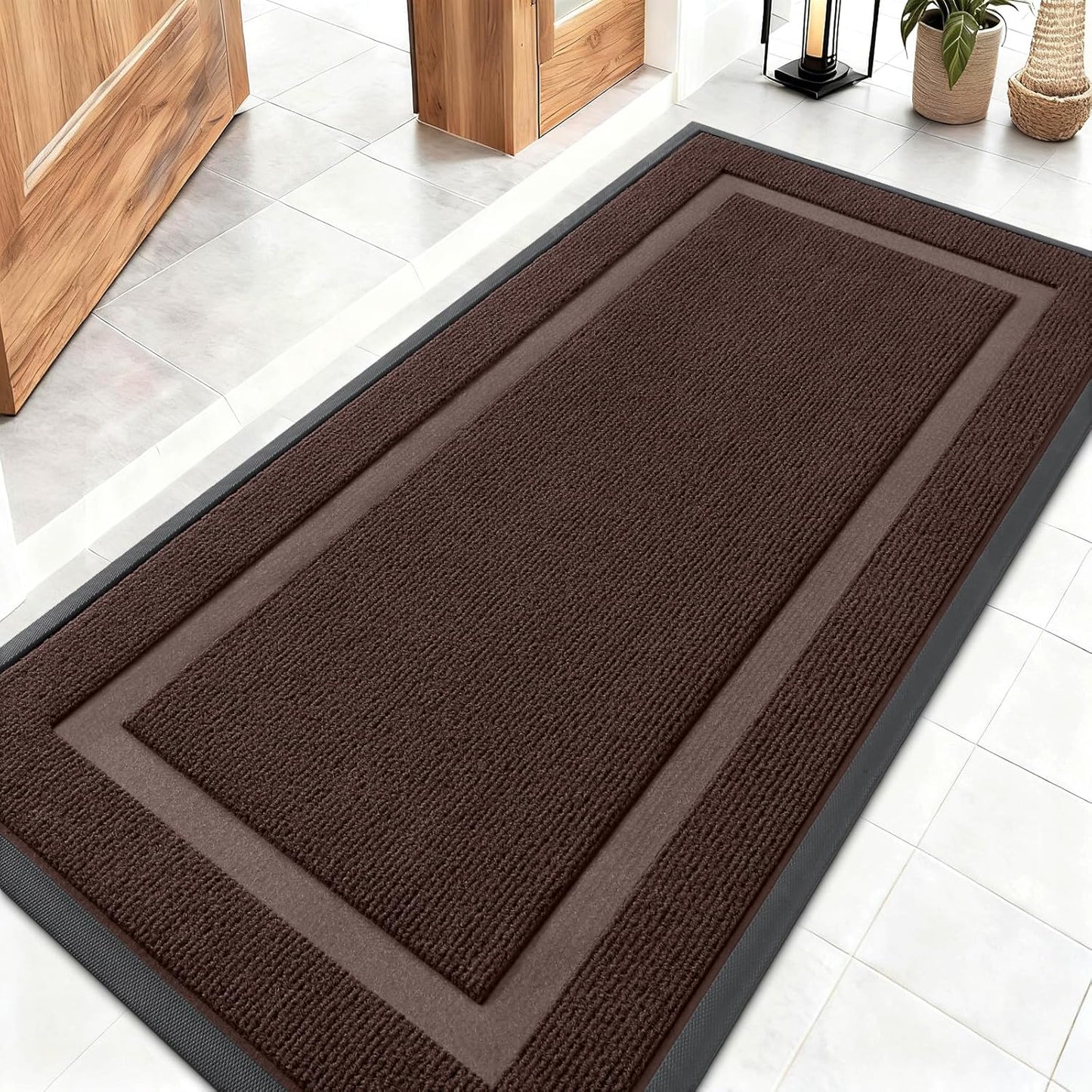 OLANLY Waterproof Front Door Mat - All-Season, Sturdy Natural Rubber, Easy Clean | 47x23, Dark Brown
