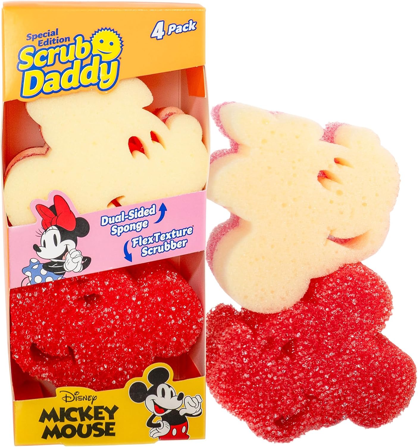 Scrub Daddy Mickey & Minnie Mouse Dish Sponges - Special Edition 4-Pack | Dual-Sided, Odor-Resistant & Scratch-Free