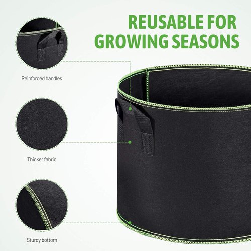 Delxo 10-Pack Grow Bags - Heavy Duty 7 Gallon Aeration Fabric Pots with Handles for Optimal Plant Growth
