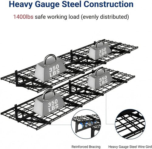FLEXIMOUNTS Heavy Duty Garage Shelving - 2-Pack 24"x72" Wall Mounted Storage Rack | 1400lbs Capacity, Black