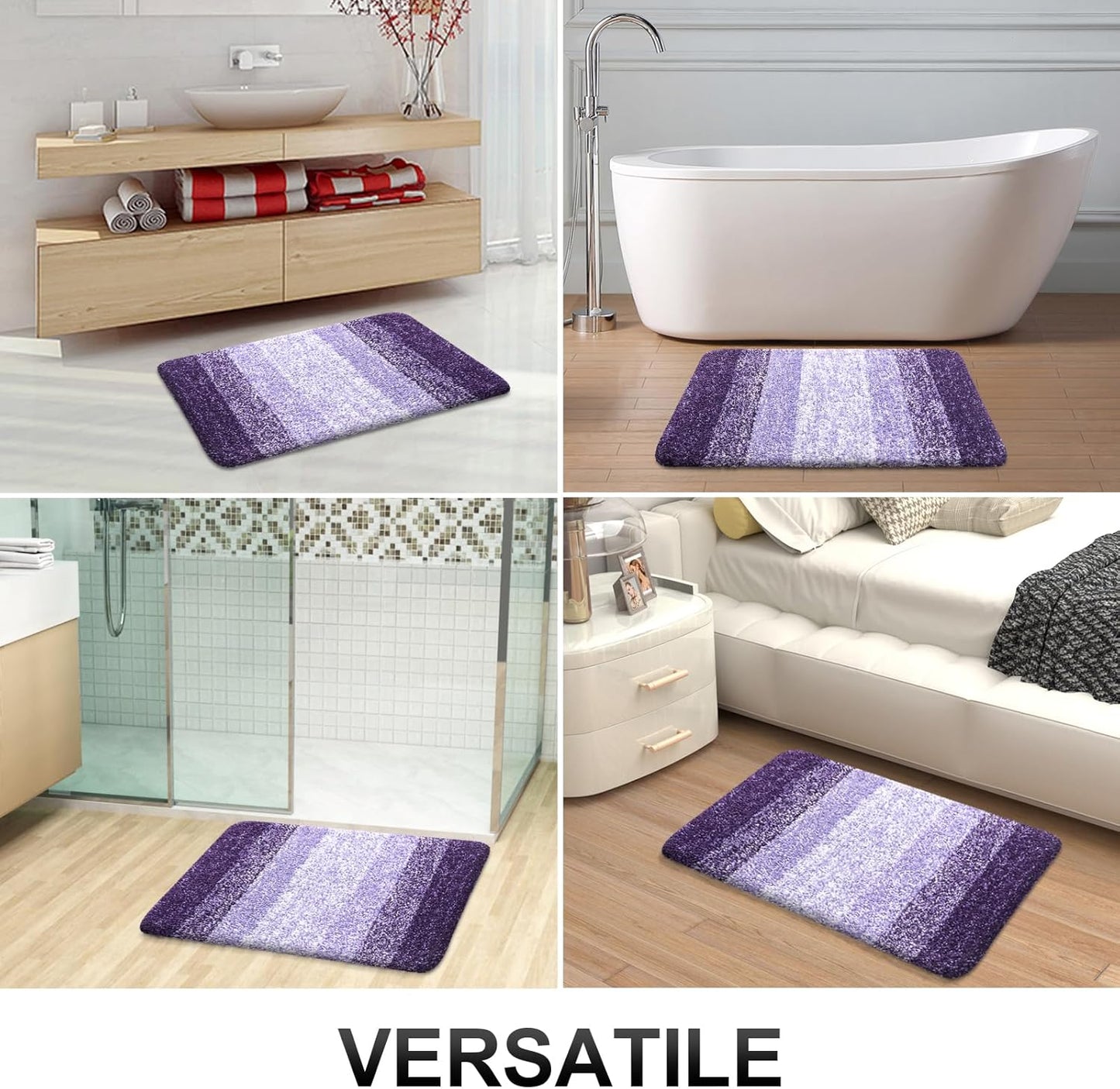 OLANLY Bathroom Runner Rug - Extra Soft Microfiber Mat, Quick Dry & Washable, 59x20 Inches, Violet