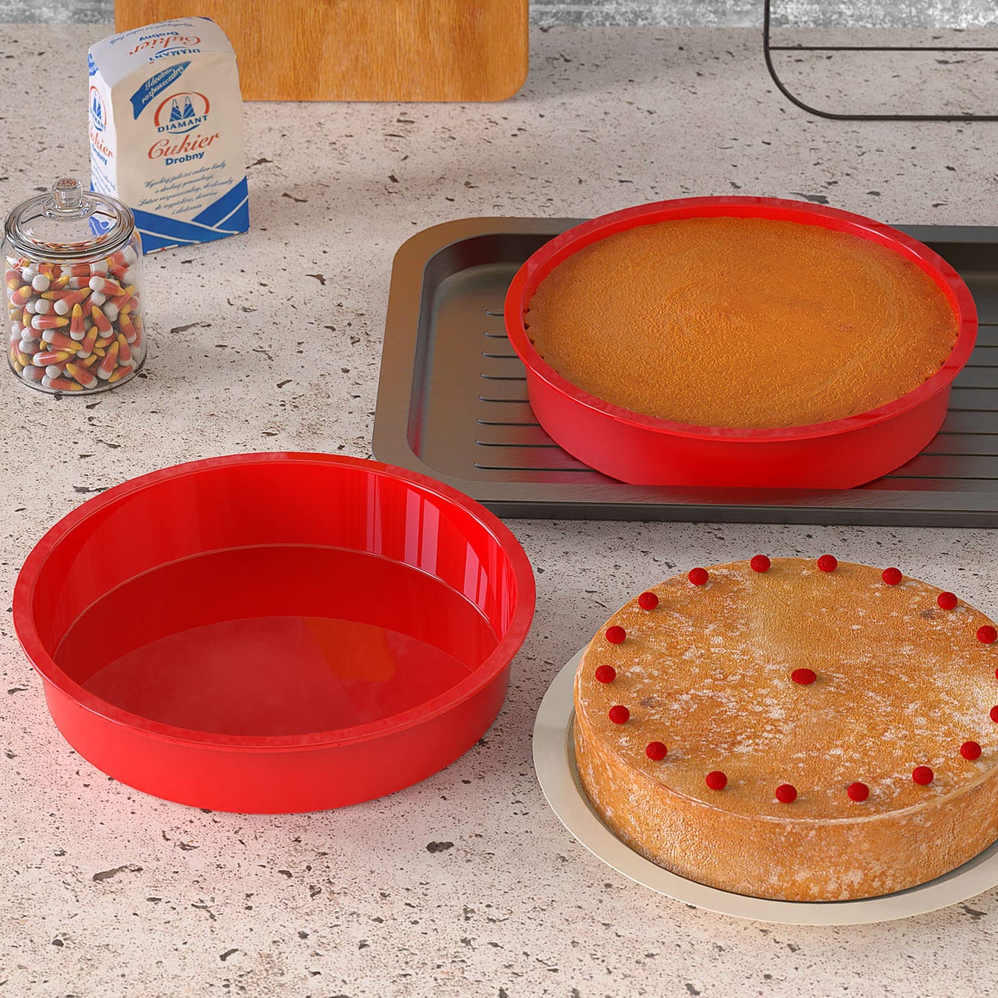 SILIVO 9.5 inch Cake Pans, 2 Pack Silicone Baking Pan, Nonstick Silicone Cake Molds for Cheesecake and Chocolate Cake