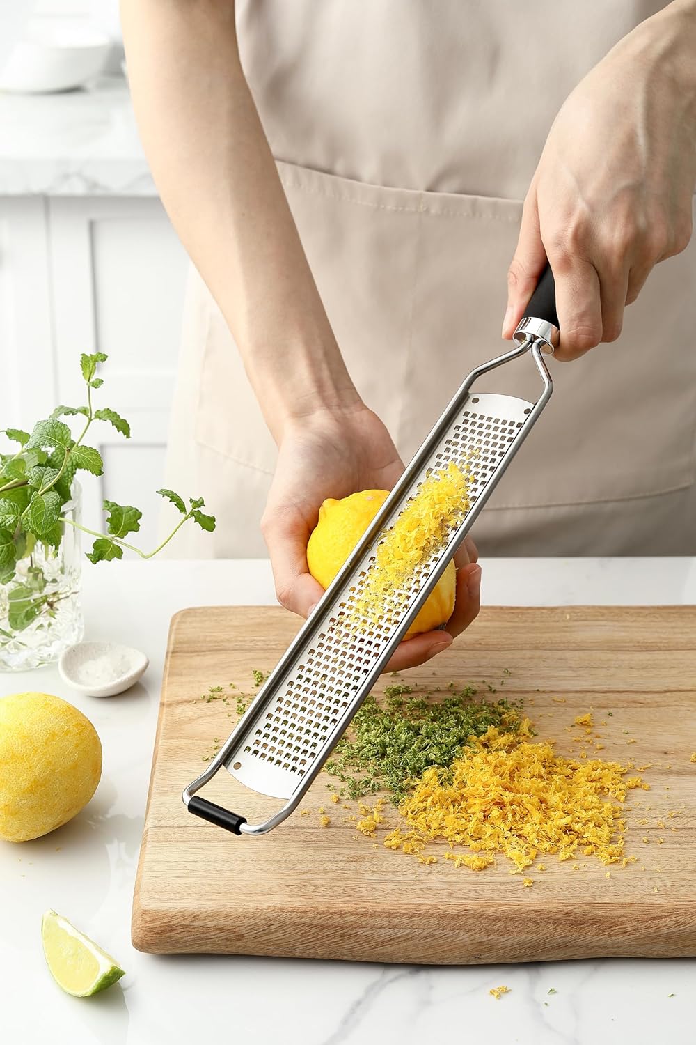 Spring Chef Stainless Steel Lemon Zester Grater - Heavy Duty Citrus Tool with Handle & Blade Cover - Black