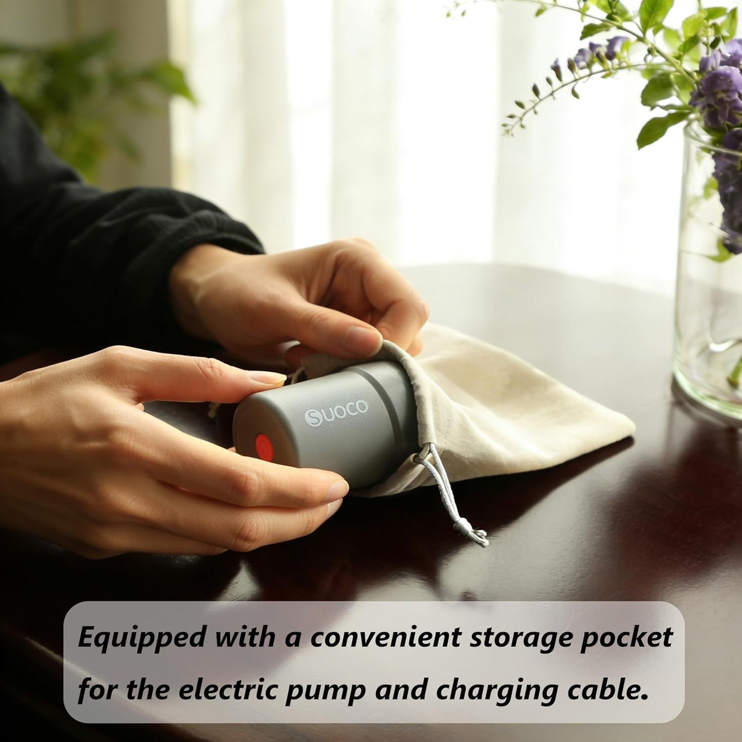 SUOCO Travel Vacuum Pump - Mini USB Rechargeable Cordless Electric Pump for Space Saver Bags - Grey