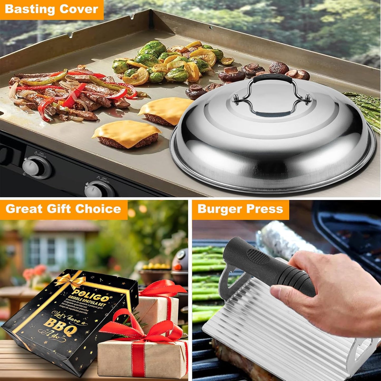 POLIGO 28PCS Griddle Accessories Kit - Premium Flat Top Grill Set for Camp Chef | Includes Spatulas, Basting Cover & Scraper