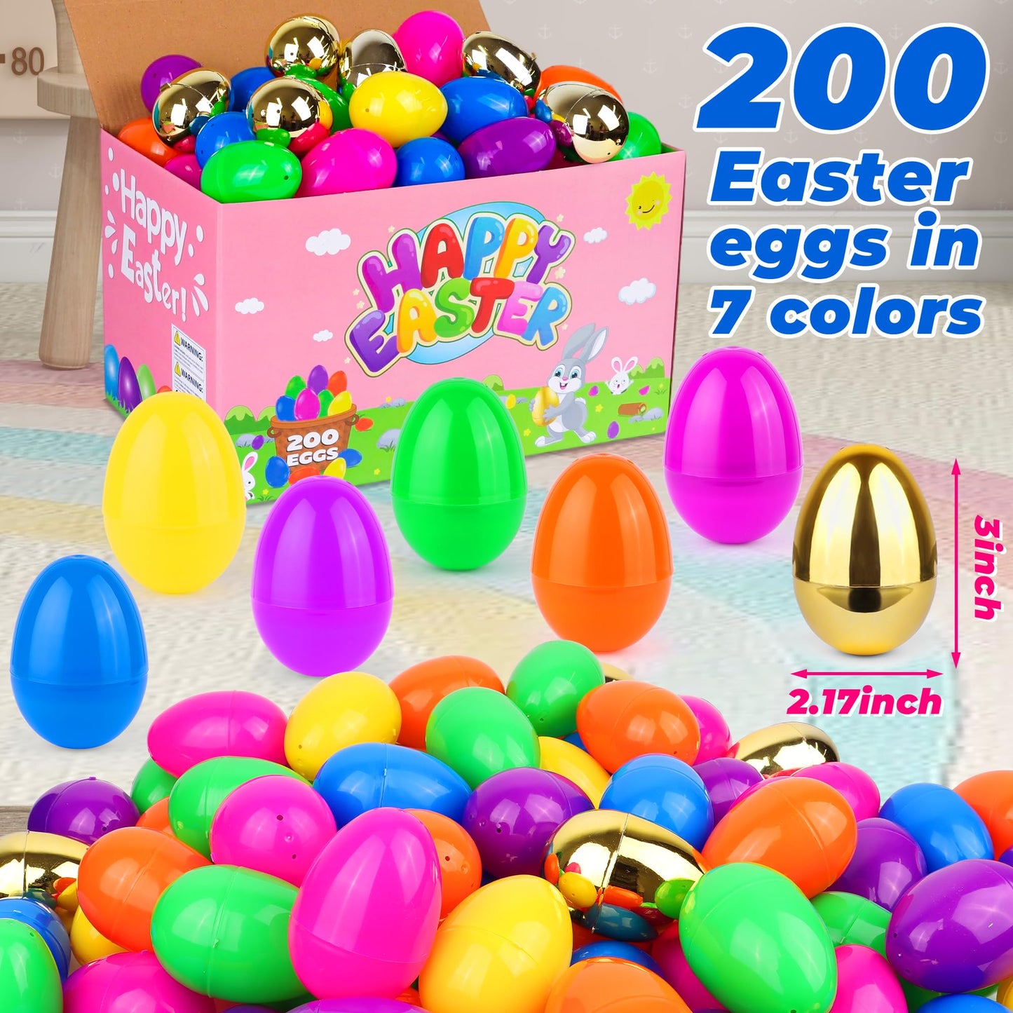 100 Pack 3 Inch Large Fillable Plastic Easter Eggs Bulk Include 6 Surprise Golden Eggs, Bright Color Empty Easter Eggs for Easter Hunts, Basket Stuffers Fillers, Easter Party Favors Classroom Prize