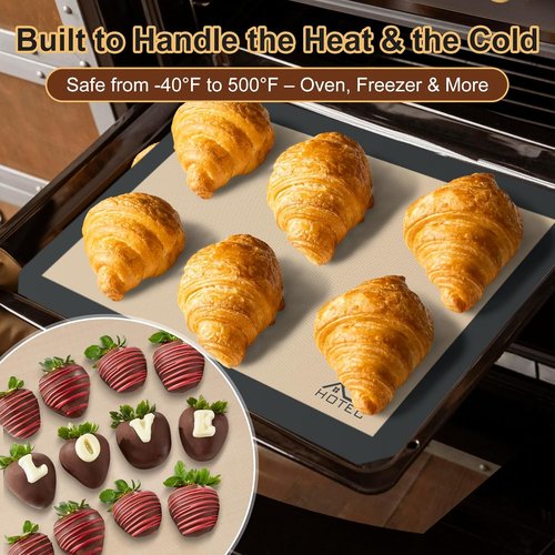HOTEC Silicone Baking Mats 3 Pack - Non-Stick Reusable Baking Sheets for Cookies & Macarons | BPA-Free, Dishwasher Safe