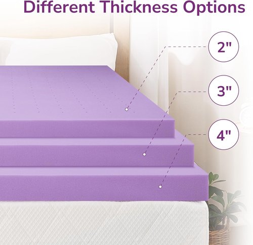 Full Lavender Infusion Memory Foam Mattress Topper - Ventilated & Pressure Relieving | CertiPUR-US Certified, Medium Firm, 54"x75"