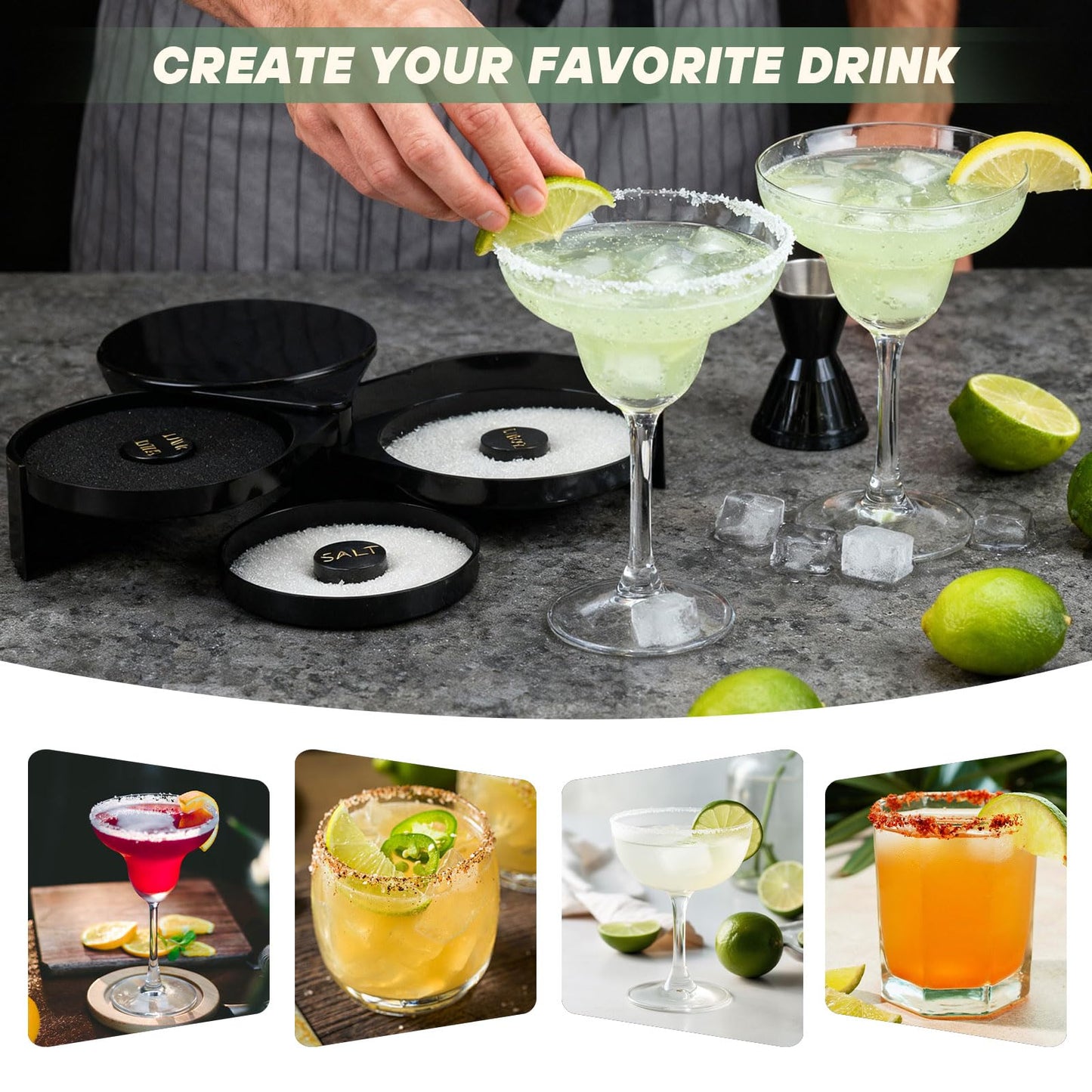 2 Pack Glass Rimming Station with 4-Swing Out Trays,Bar Glass Rimmer for Margarita and Cocktail, Bartender Tool,Salt Box Spice Container