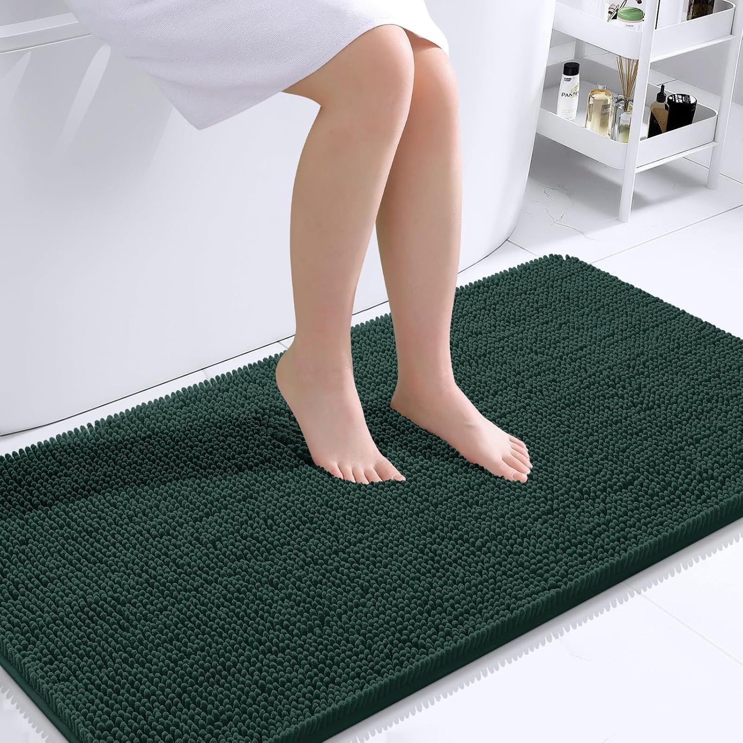OLANLY Bathroom Runner Rug - Soft Absorbent Chenille with Rubber Backing | Quick Dry, 44x24, Blackish Green