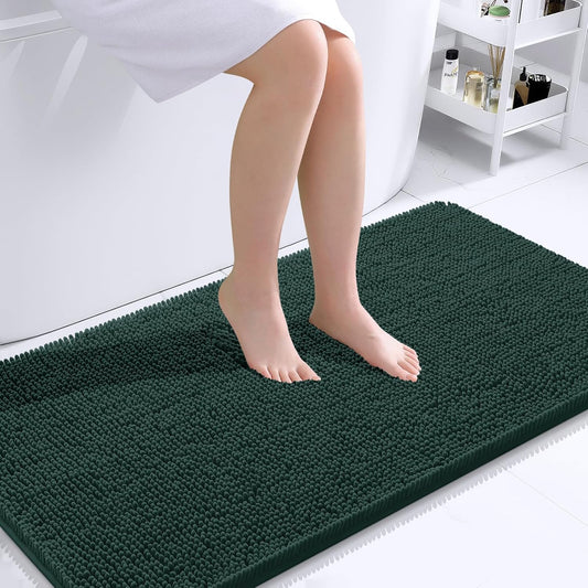 OLANLY Bathroom Runner Rug - Soft Absorbent Chenille with Rubber Backing | Quick Dry, 44x24, Blackish Green