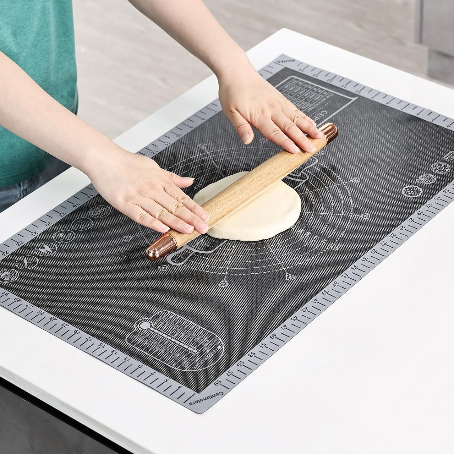 Silicone Pastry Mat - Extra Large Non-Slip Baking Mat with Measurements | 26'' x 16'' Translucent Grey