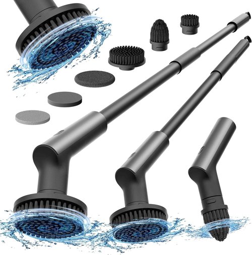 HOTO Cordless Electric Spin Scrubber - Waterproof Bathroom Cleaning Brush with 6 Brush Heads & Long Handle
