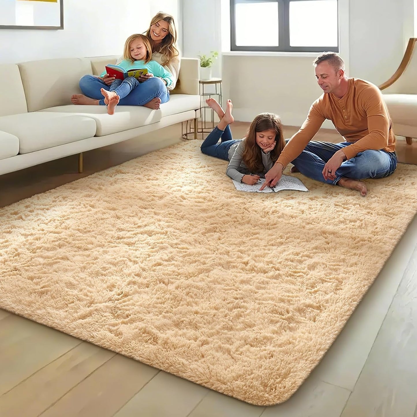 Ophanie 8x10 Beige Area Rug - Soft Shaggy Carpet for Living Room & Nursery Decor