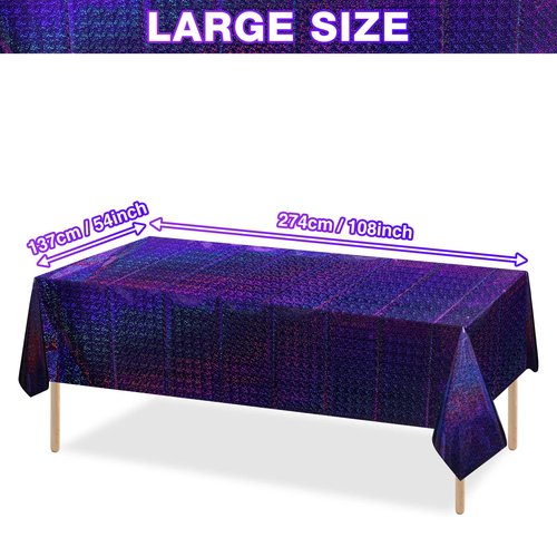 FunnyPars 4 Pack Iridescent Plastic Tablecloths Shiny Disposable Laser Rectangle Table Covers Holographic Foil Tablecloth Iridescent Kpop Birthday Bridal Wedding Party Decoration, 54"x108"(Purple)