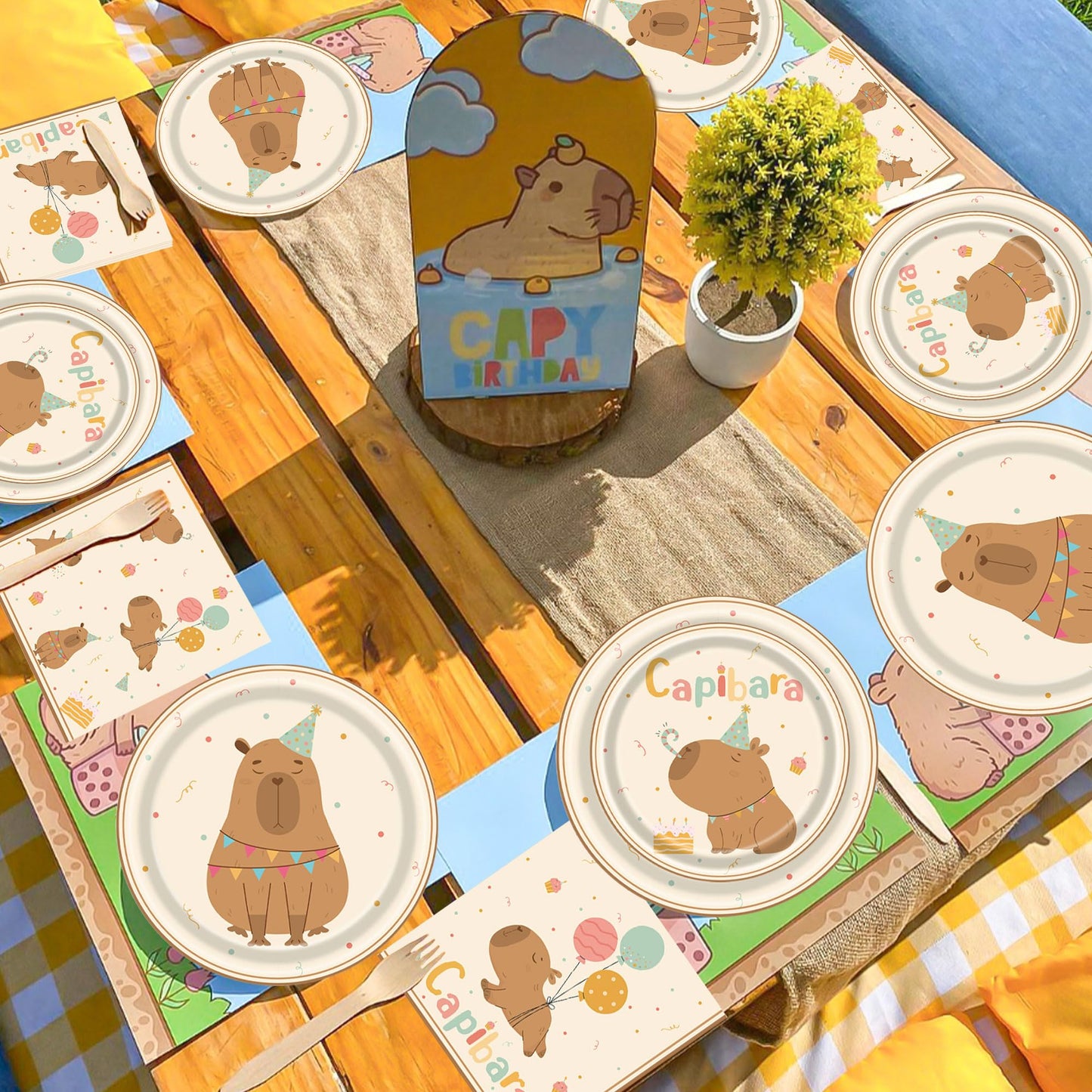 BACH AND BOOZY 42Pcs Capy Party Plates Supplies Cute Cartoon Capy Party Tableware Decorations Capybaras Paper Plates Napkins Decorations Party Favors