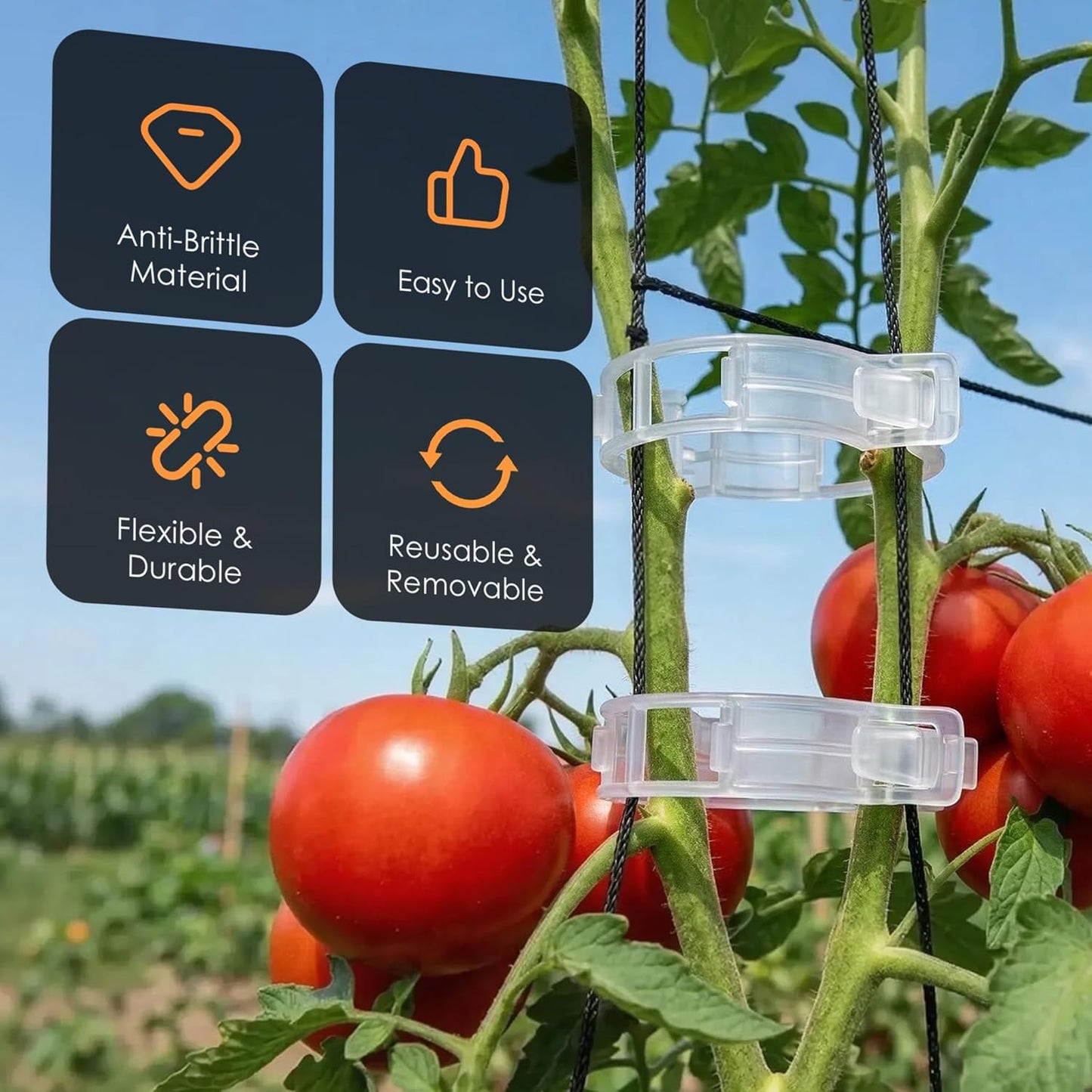Skiennix 100pcs Tomato Clips - Reusable Plastic Trellis Support for Healthy Climbing Plants