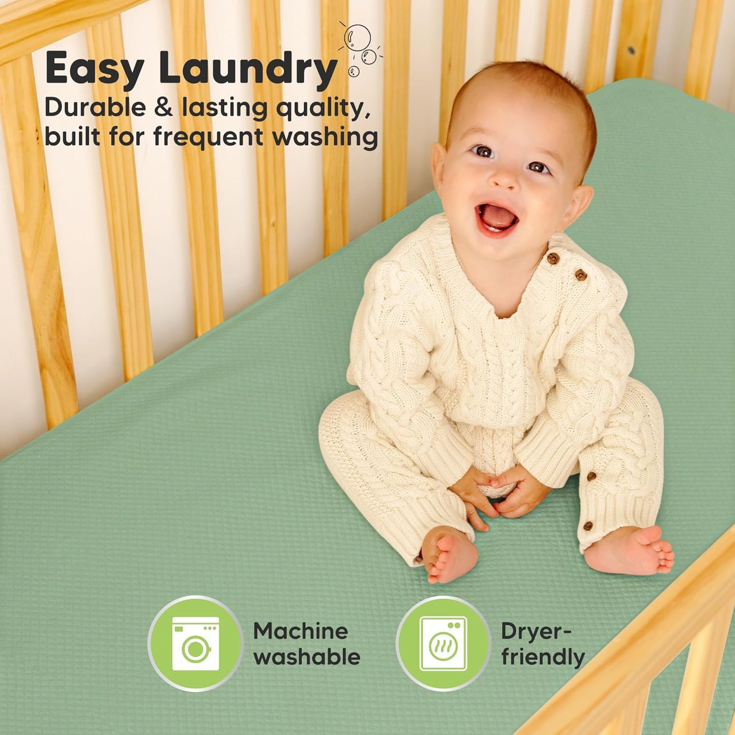Skiennix 2-Pack Waterproof Crib Mattress Protector - Soft Quilted Cotton, 52" x 28", Machine Washable, Easy Fit