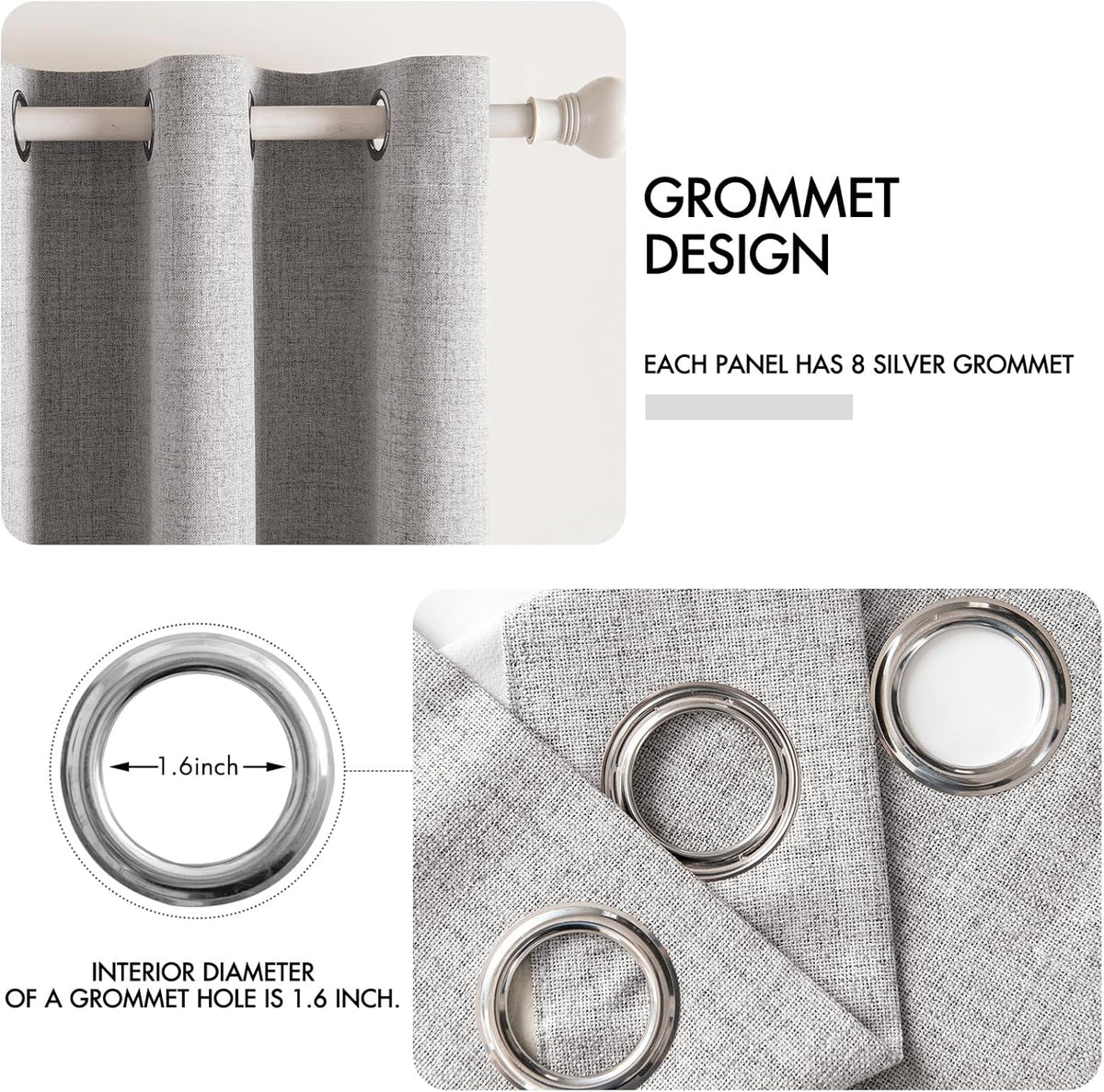 MIULEE 90-Inch Linen Texture Curtains - 100% Blackout Thermal Insulated Light Gray Drapes | 52x90 Inch (2 Panels)