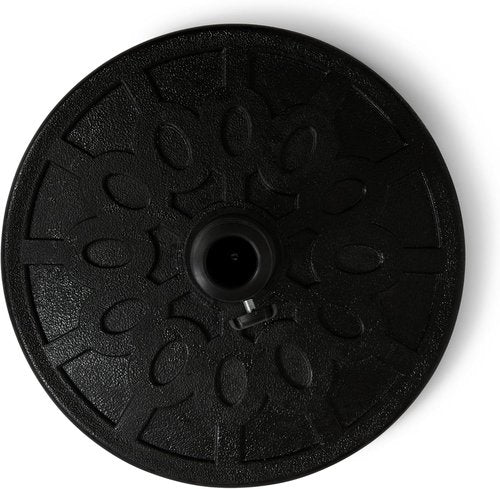 Backyard Expressions 20 lb Round Patio Umbrella Base - Heavy-Duty Resin-Coated Stand with Adjustable Pole Adapters, Black Finish