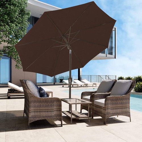 JEAREY 9FT Outdoor Patio Umbrella - Market Umbrella with Push Button Tilt & Crank | UV Protection, Waterproof, Brown