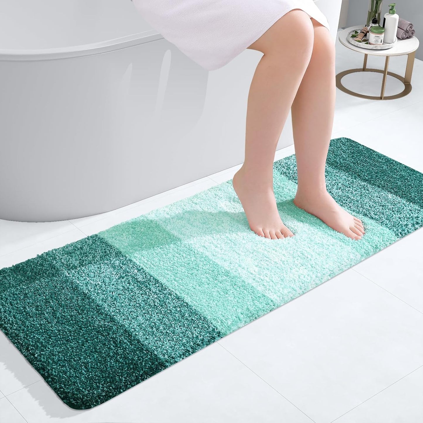 OLANLY Bathroom Runner Rug - Extra Soft Microfiber Mat with Rubber Backing | 47"x17", Quick Dry, Blackish Green