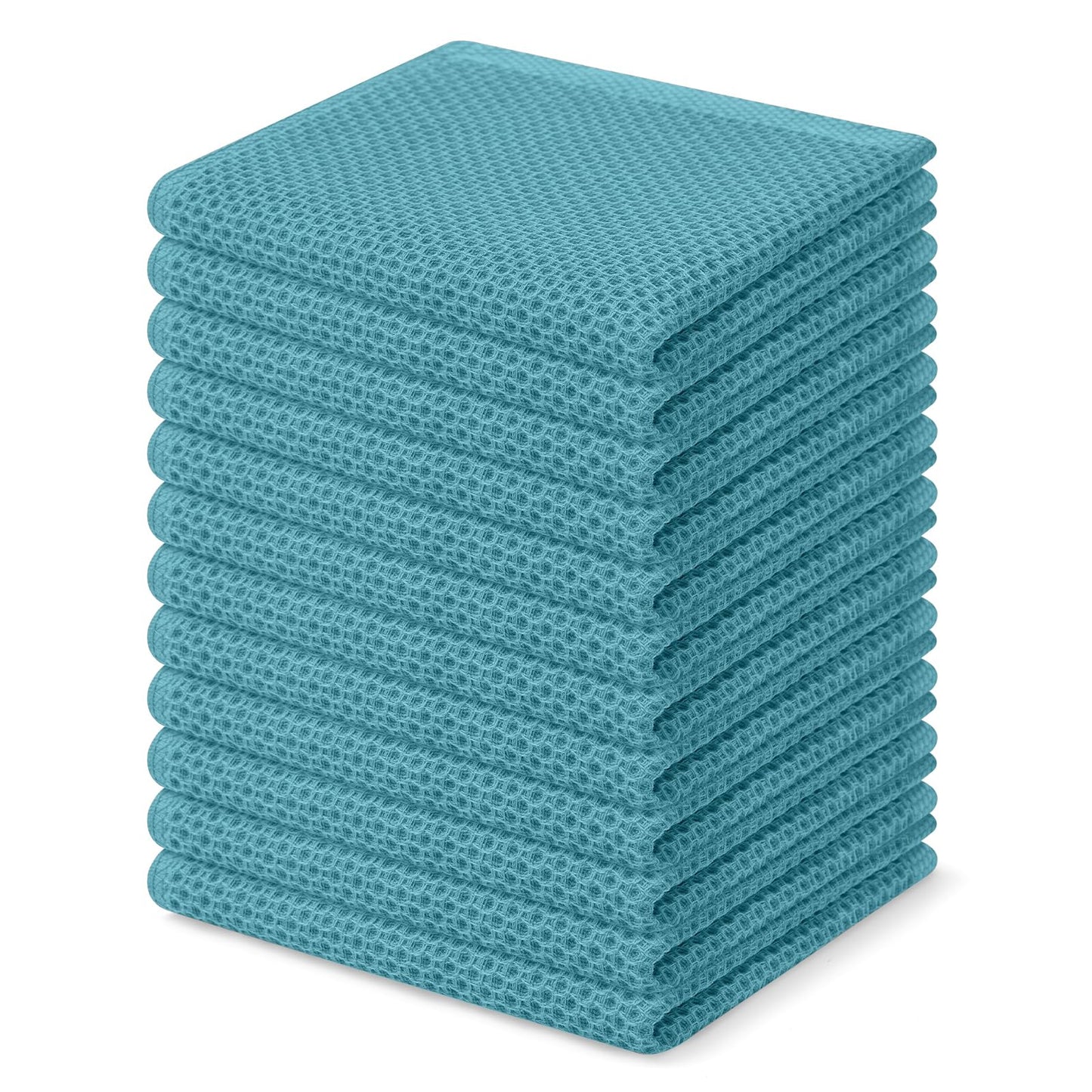 Homaxy 100% Cotton Waffle Weave Kitchen Dish Cloths, Ultra Soft Absorbent Quick Drying Dish Towels, 12 x 12 Inches, 12-Pack, Lake Blue