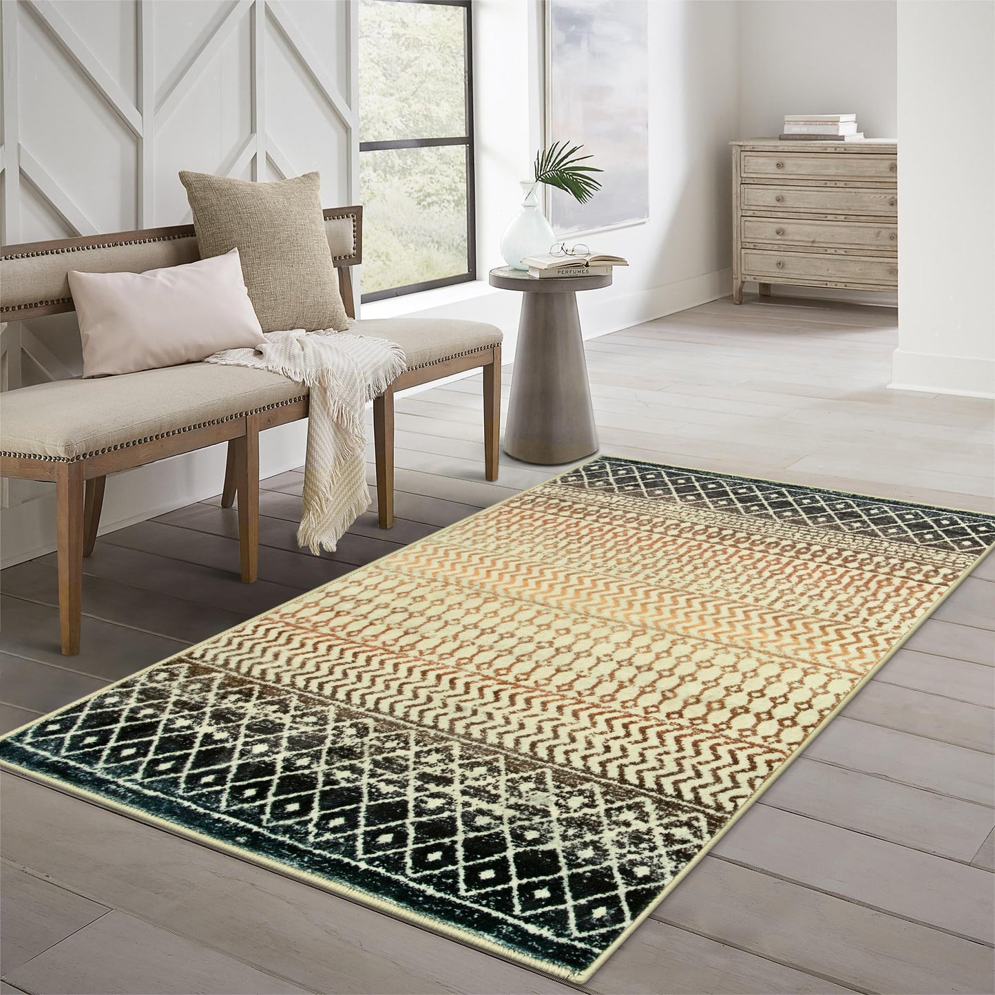 Nailttos Boho Rugs for Living Room, 4x6 Soft Non Slip Area Rug for Bedroom, Low-Pile Machine Washable Rug Indoor Floor Carpet for Kitchen Dorm Office Dining Room