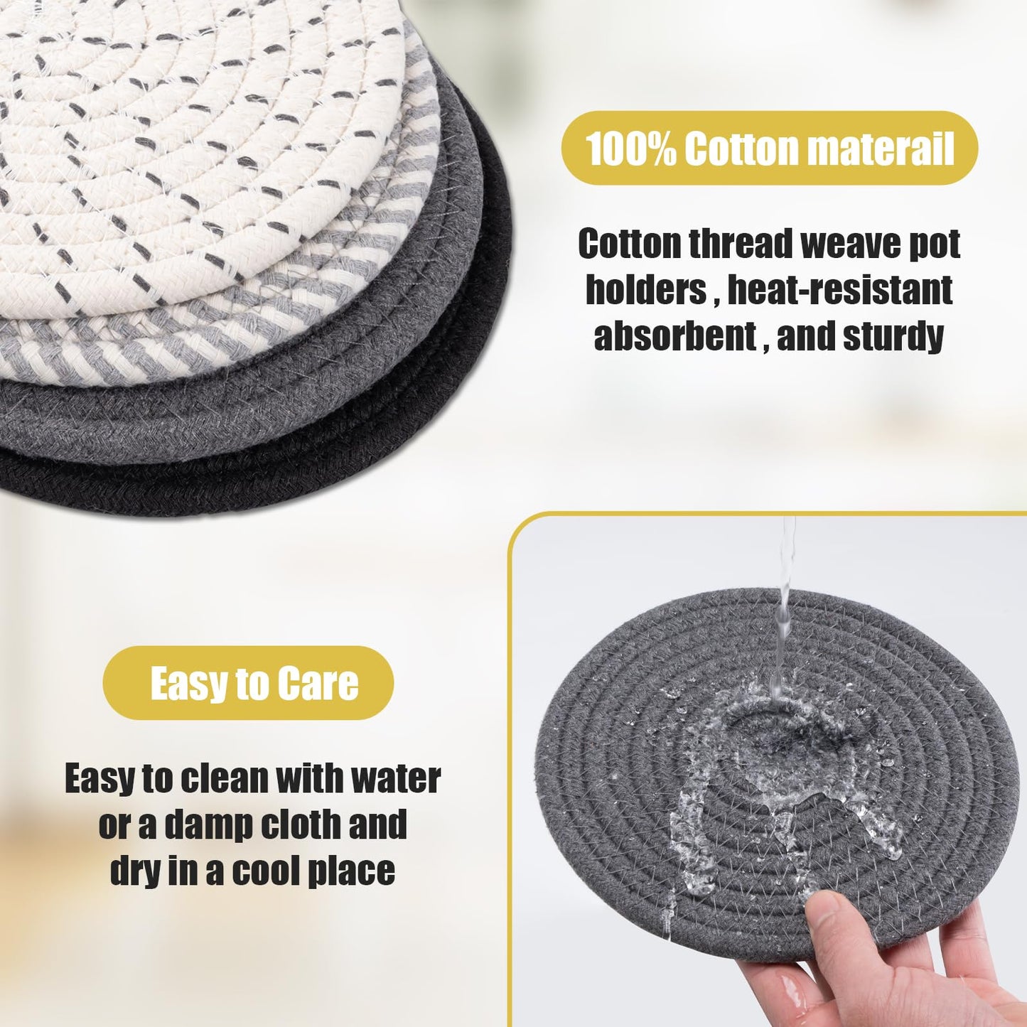 Trivets for Hot Dishes, Hot Pads for Kitchen, 7'' Trivets for Hot Pots and Pans, Pot Holders for Kitchen, Pot Holders Heat Resistant 4-Pcs, Kitchen Essentials for New Home