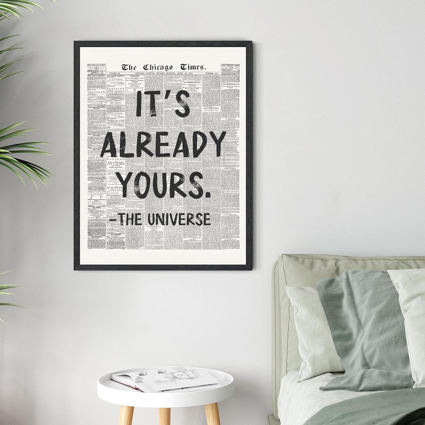 Licpach Retro Black and White Newspaper Wall Art - Inspirational Quote Canvas Print | 8x12 Inch Black Frame