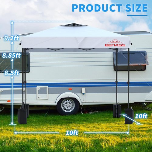 10x10 Pop Up Canopy - Heavy Duty Event Tent with Sidewalls for Easy One-Person Setup | White