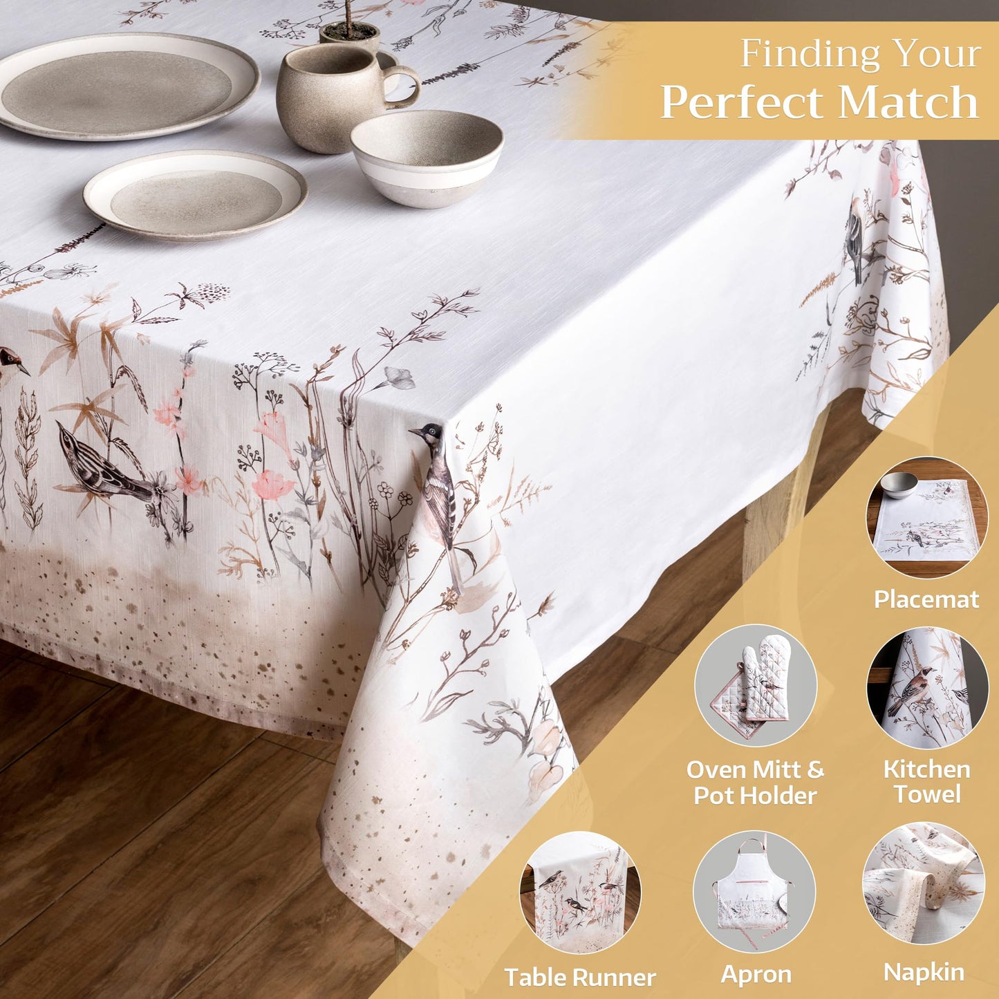 Maison d' Hermine Table Cloth Square Table 100% Cotton 54 x 54 Inches Tablecloth Reusable Decorative for Dining Kitchen Room Farmhouse Home Gifts for Mothers day Spring Summer - Meadow Florals - Brown