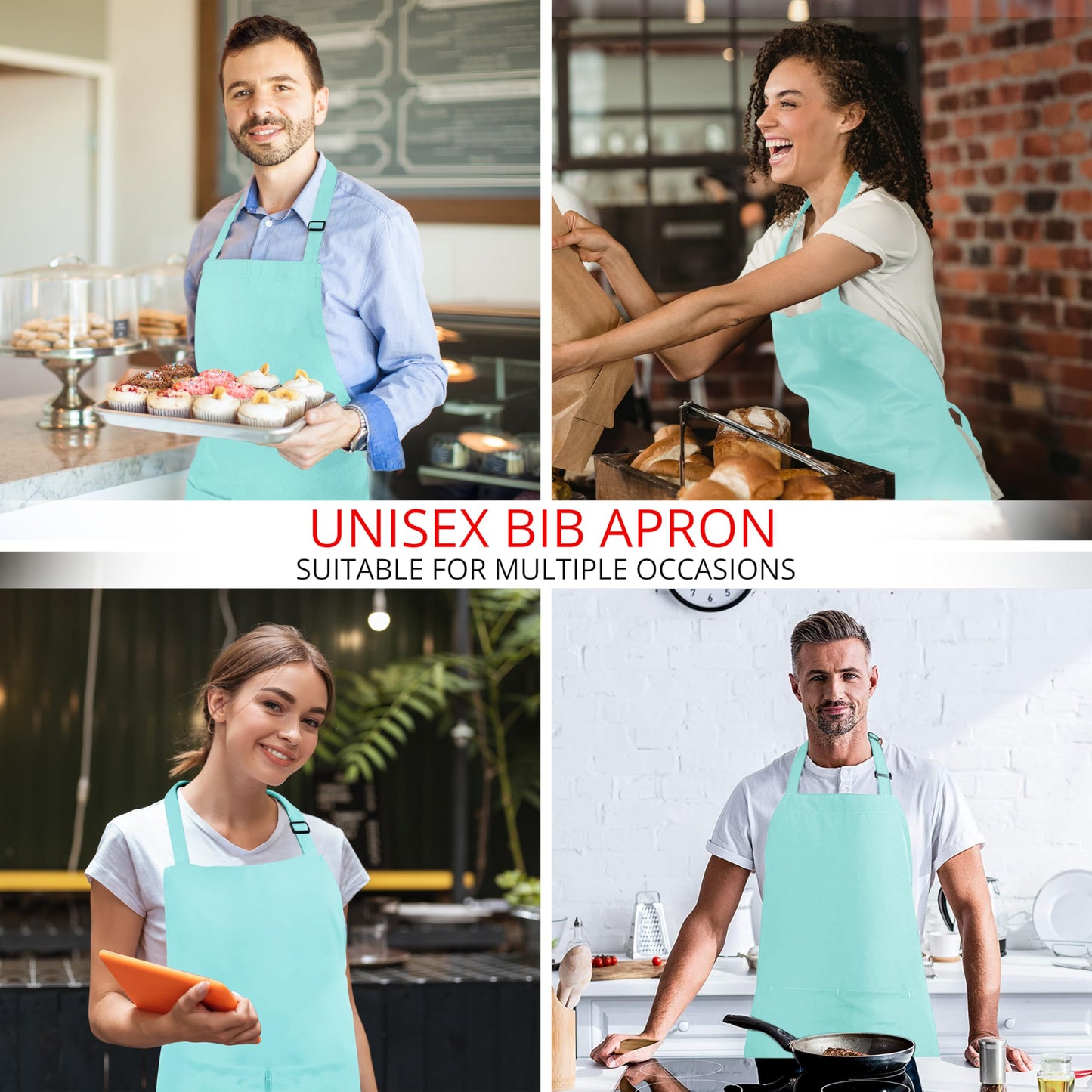 Utopia Kitchen 2 Pack Bib Apron, Adjustable with 2 Pockets, Water and Oil Resistant, Cooking Kitchen Chef Apron for Women Men