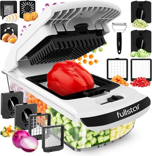 Fullstar Pro Chopper - 9-in-1 Vegetable Chopper & Spiralizer with Container | Silver Kitchen Essential