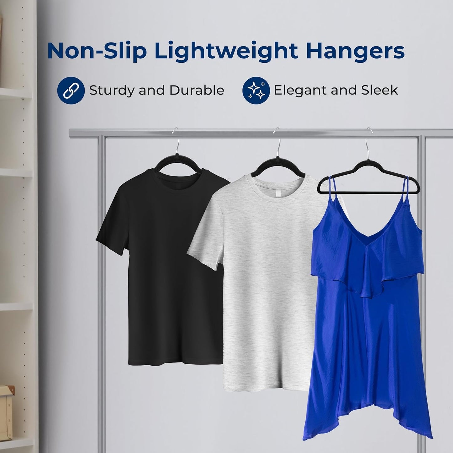 SereneLife Velvet Hangers - Non-Slip Heavy Duty Coat Hangers with 360° Swivel Hook | 10 Pack (Black)