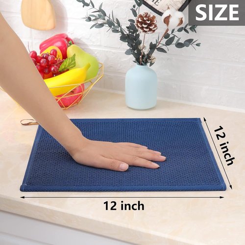 Homaxy 100% Cotton Waffle Weave Dish Cloths - Ultra Soft & Absorbent | Quick Drying, Navy Blue, 12 x 12 Inches, 6-Pack