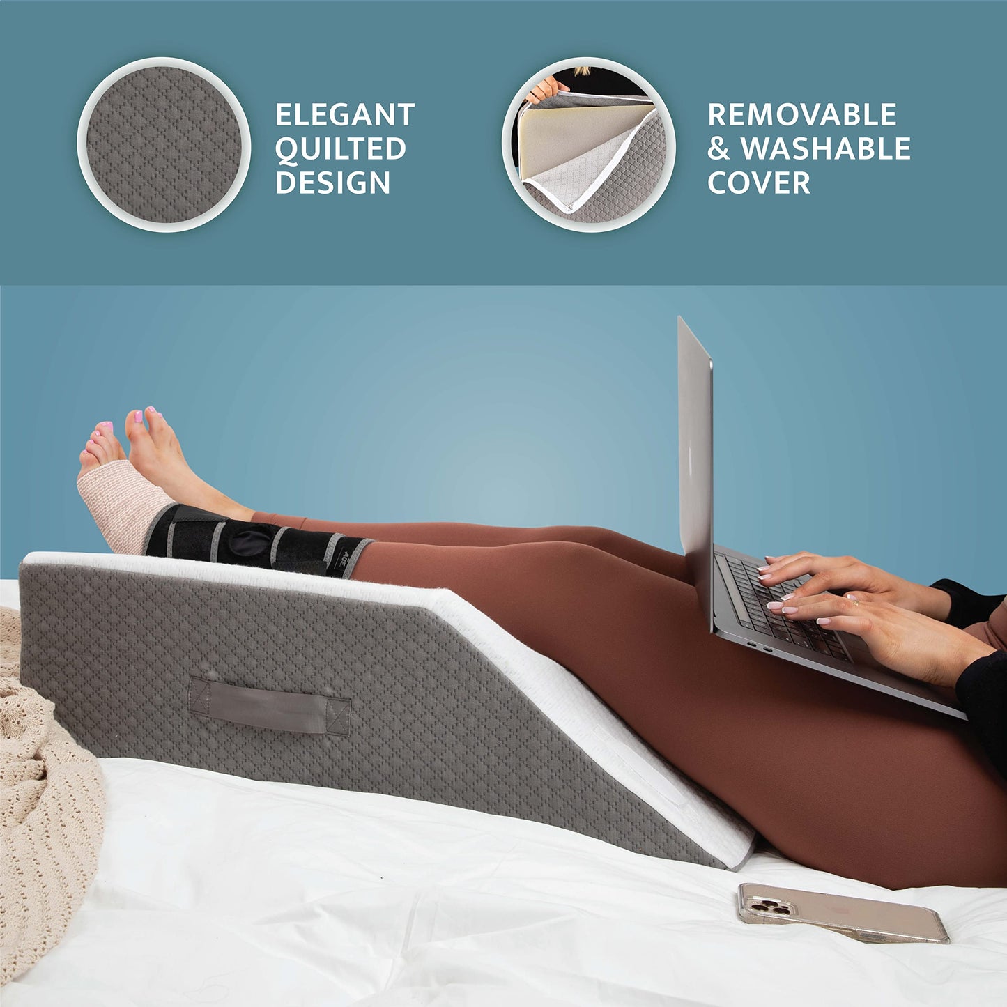 Kölbs Double Or Single Leg Elevation, Post Surgery Leg, Knee Wedge Pillow to Elevate Knee, Leg Rest for Bed, Foot Pillow for Bed (Double Leg)