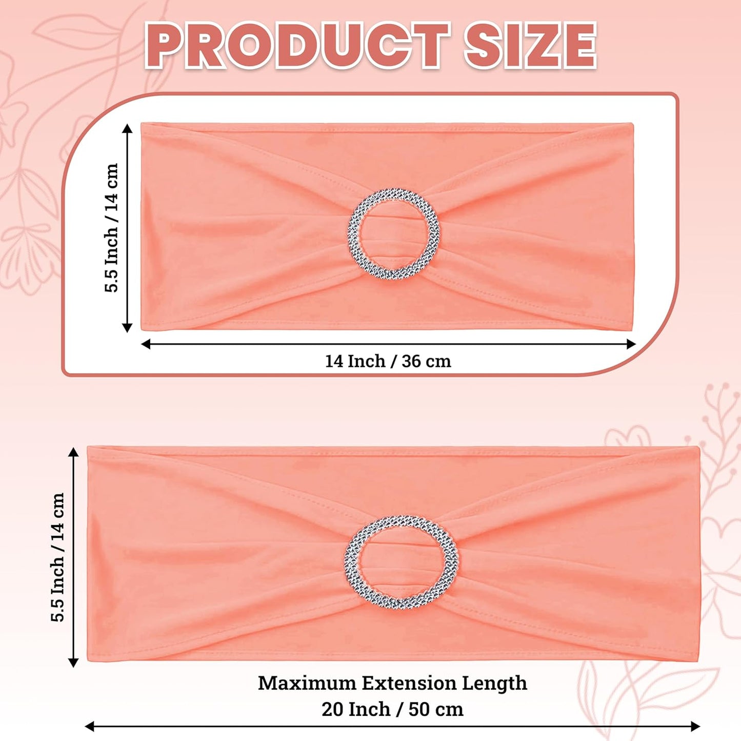 MDS Premium Spandex Chair Sashes - Pack of 10 Stretch Covers with Buckle Slider | Universal Fit for Weddings & Events - Peach