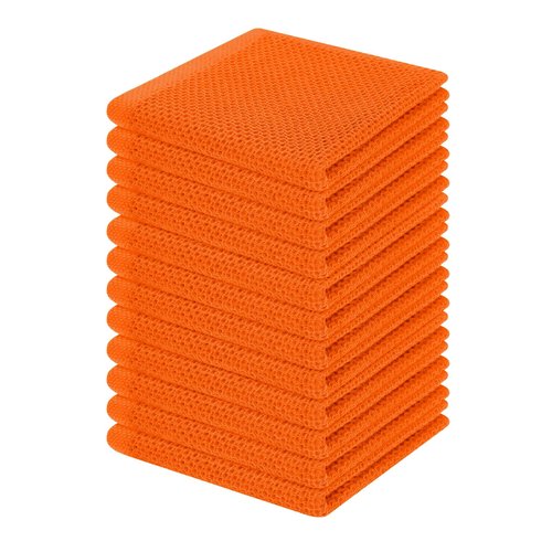 Homaxy 100% Cotton Waffle Weave Kitchen Dish Cloths, Ultra Soft Absorbent Quick Drying Dish Towels, 12 x 12 Inches, 12-Pack, Orange