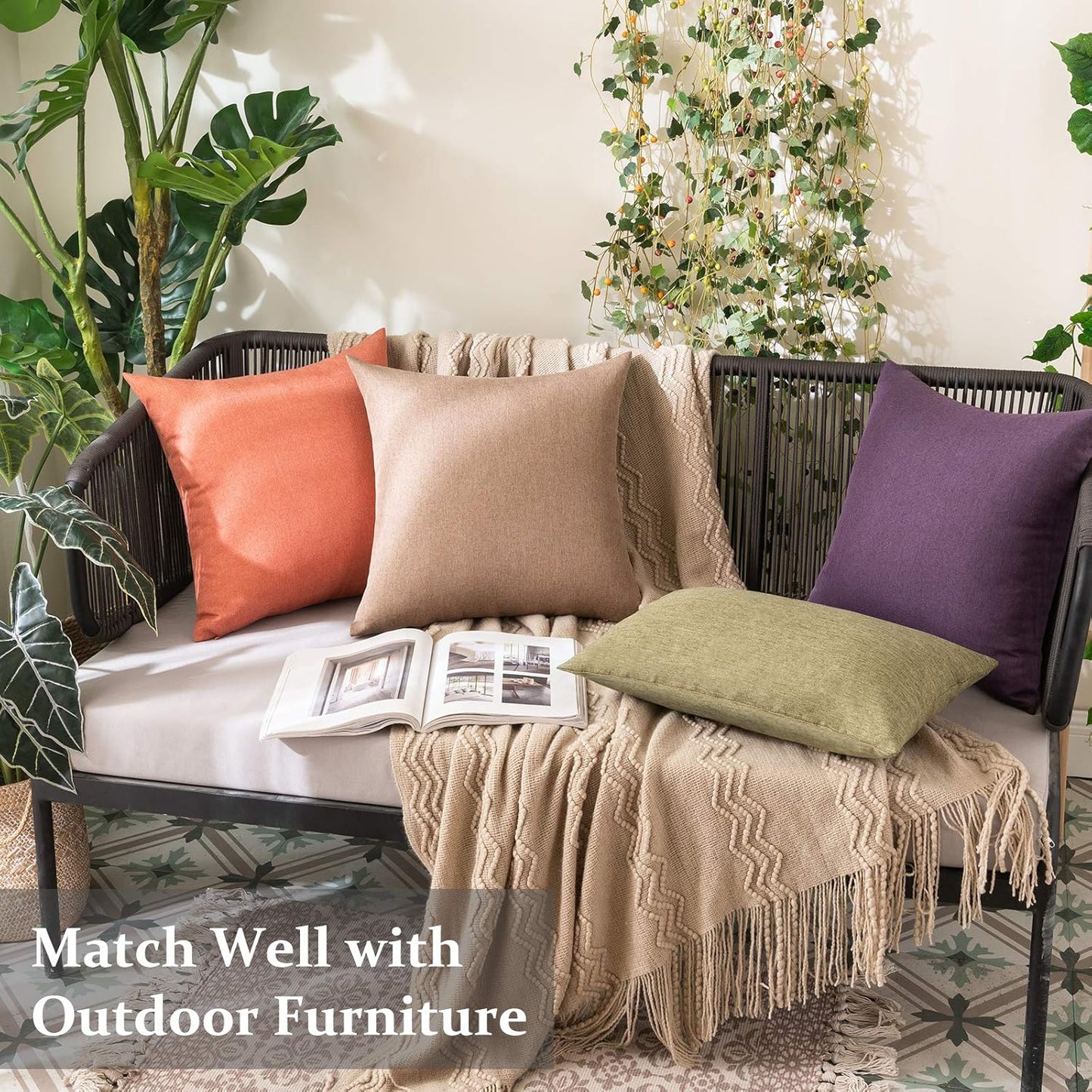 MIULEE Decorative Outdoor Throw Pillow Covers - Waterproof Faux Linen Cushion Cases | 26x26 Inch Khaki (Pack of 2)