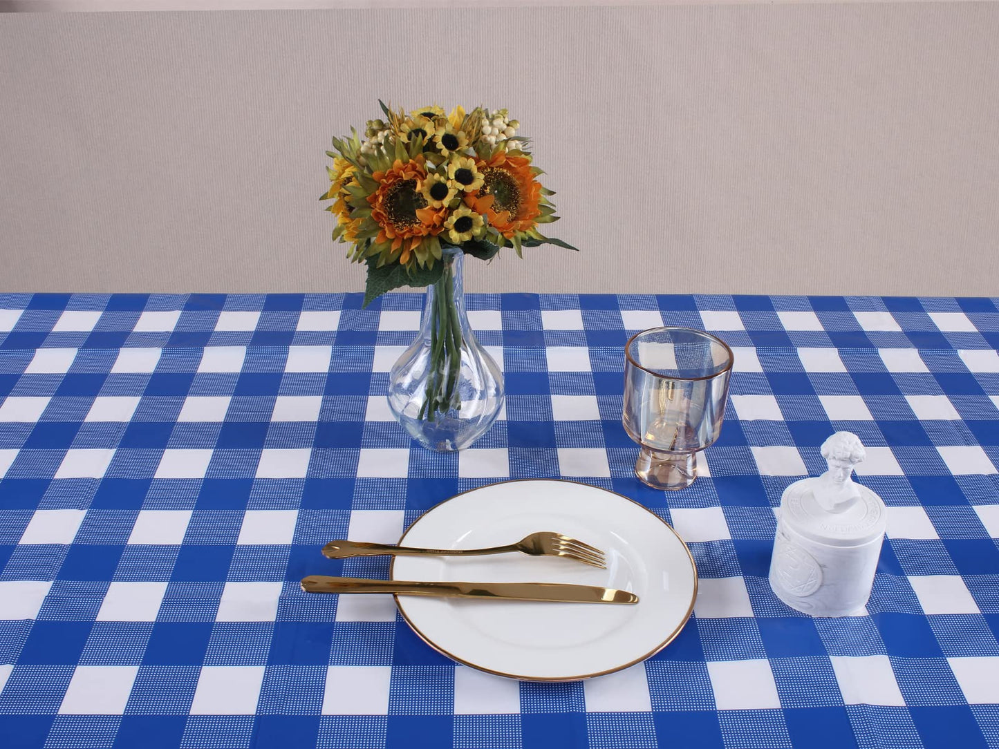 Kesfey 3 Packs White and Blue Gingham Table Cloths 54 x 108 Inches Disposable Plastic Checkered Tablecloths Waterproof Rectangle Picnic Party Tablecovers for Birthday Party Dining Table Kitchens
