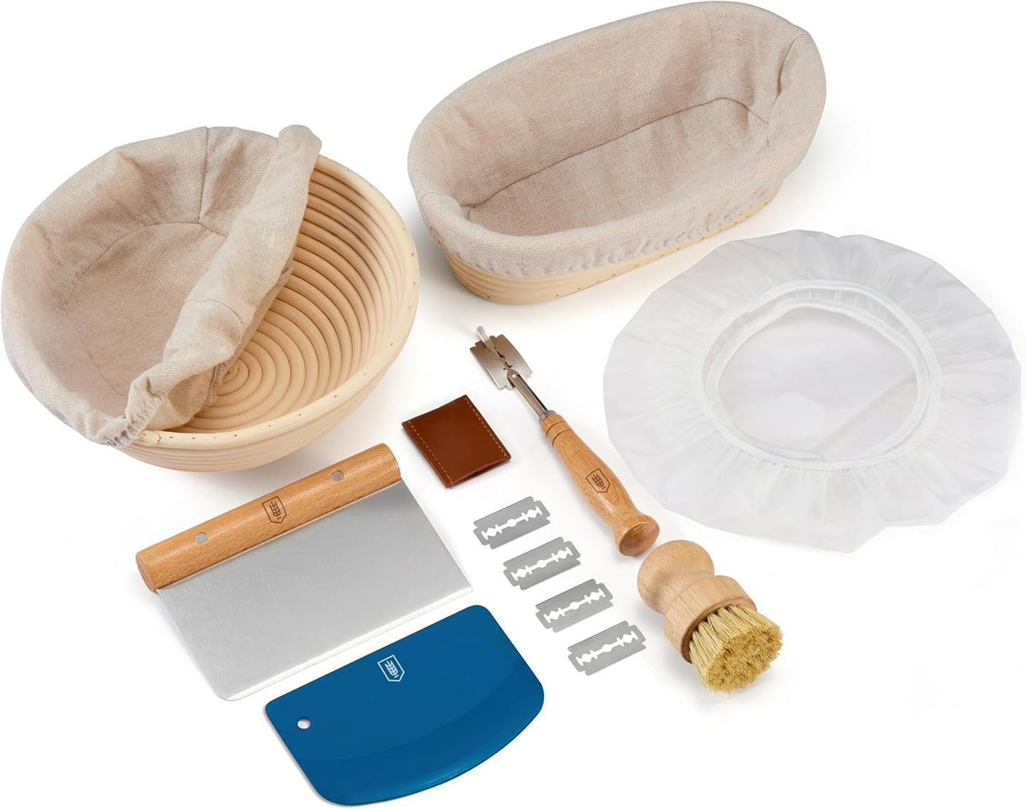 Kook Banneton Bread Proofing Set - Artisan Sourdough Kit with Rattan Baskets & Accessories | Set of 2
